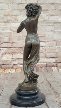 Semi Nude Girl in Graceful Pose Bronze Statue Sculpture Female Figure 14" x 5"