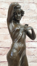 Semi Nude Girl in Graceful Pose Bronze Statue Sculpture Female Figure 14" x 5"