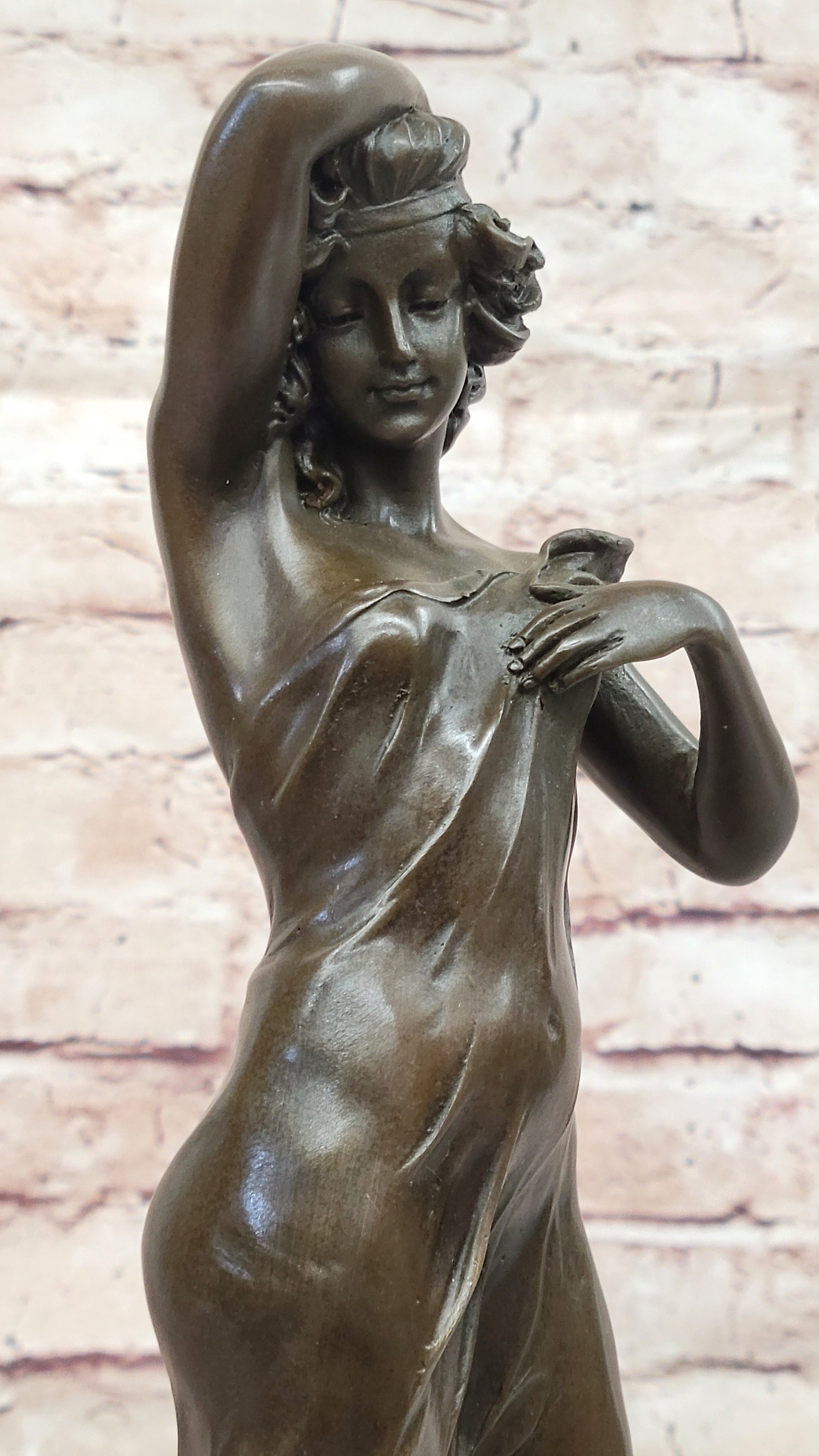 Semi Nude Girl in Graceful Pose Bronze Statue Sculpture Female Figure 14" x 5"
