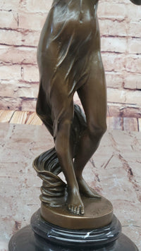 Semi Nude Girl in Graceful Pose Bronze Statue Sculpture Female Figure 14" x 5"
