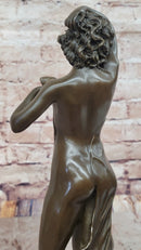 Semi Nude Girl in Graceful Pose Bronze Statue Sculpture Female Figure 14" x 5"