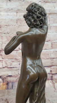 Semi Nude Girl in Graceful Pose Bronze Statue Sculpture Female Figure 14" x 5"
