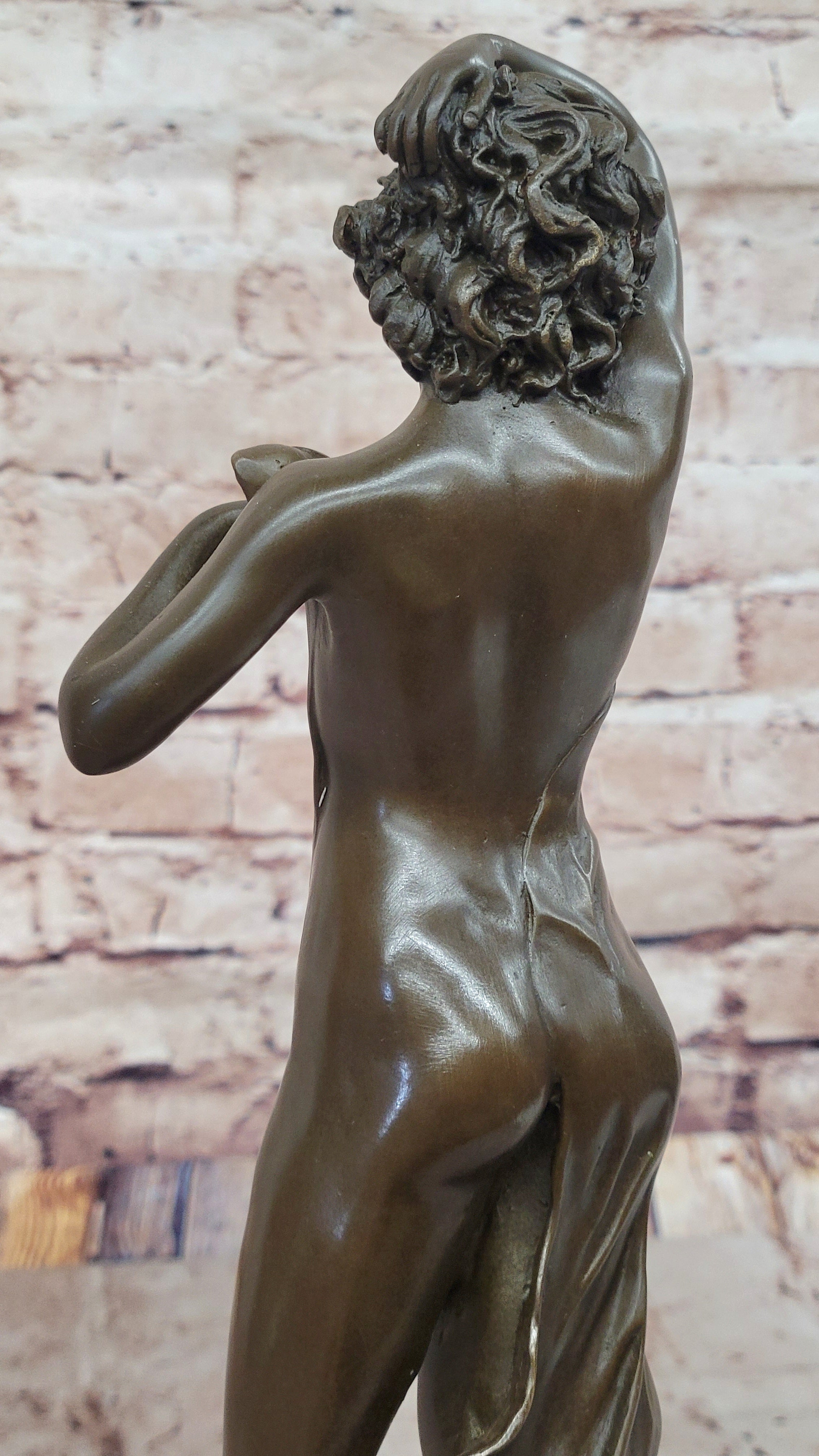 Semi Nude Girl in Graceful Pose Bronze Statue Sculpture Female Figure 14" x 5"