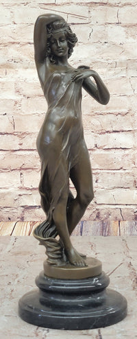 Semi Nude Girl in Graceful Pose Bronze Statue Sculpture Female Figure 14" x 5"