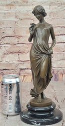Pittaluga “Woman with Flower” – Bronze Sculpture on Marble
