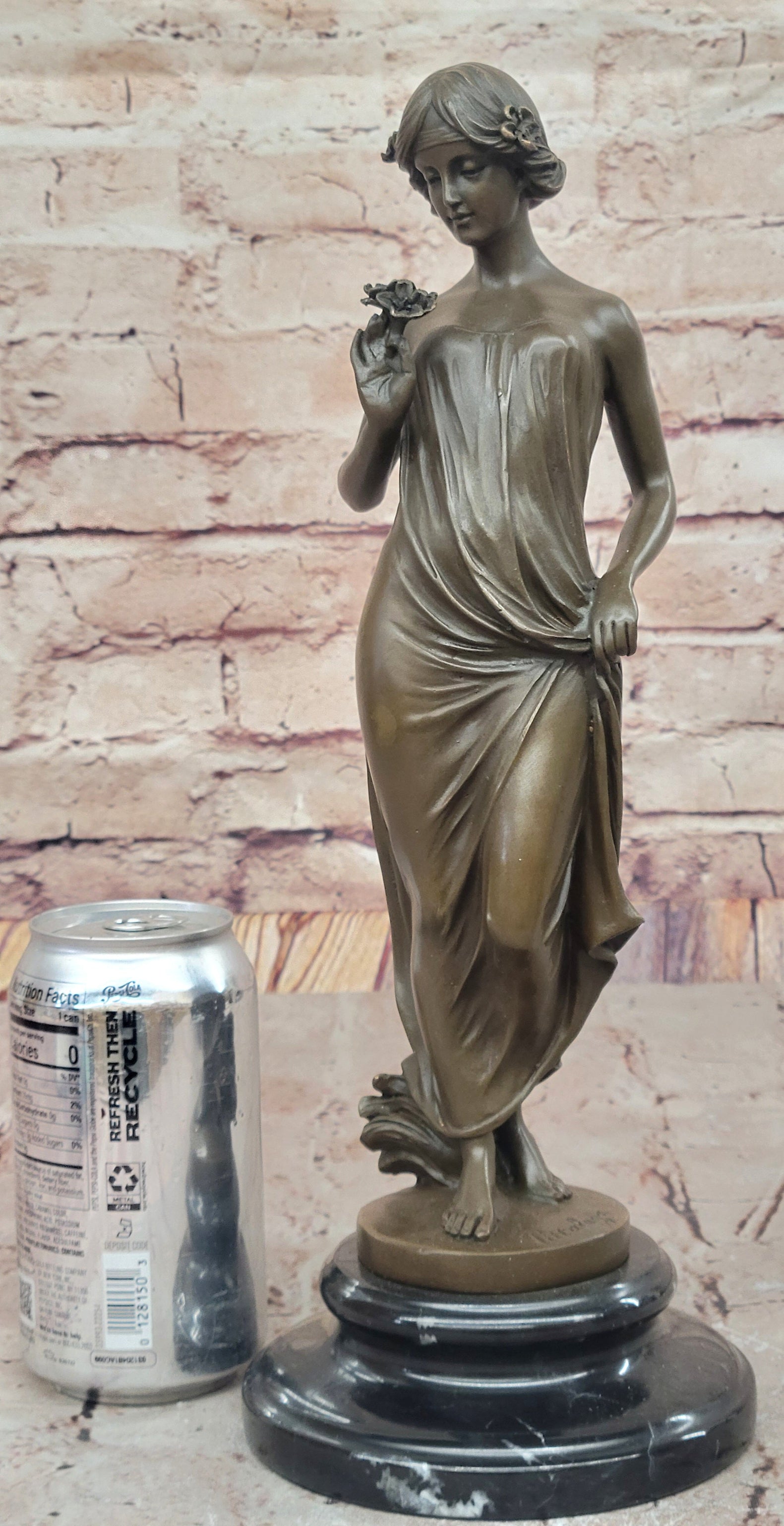 Pittaluga “Woman with Flower” – Bronze Sculpture on Marble