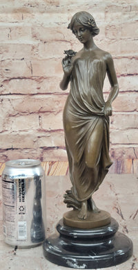 Pittaluga “Woman with Flower” – Bronze Sculpture on Marble