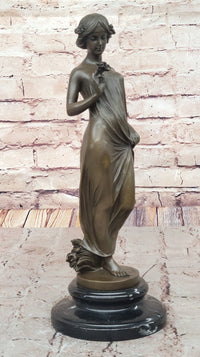 Pittaluga “Woman with Flower” – Bronze Sculpture on Marble