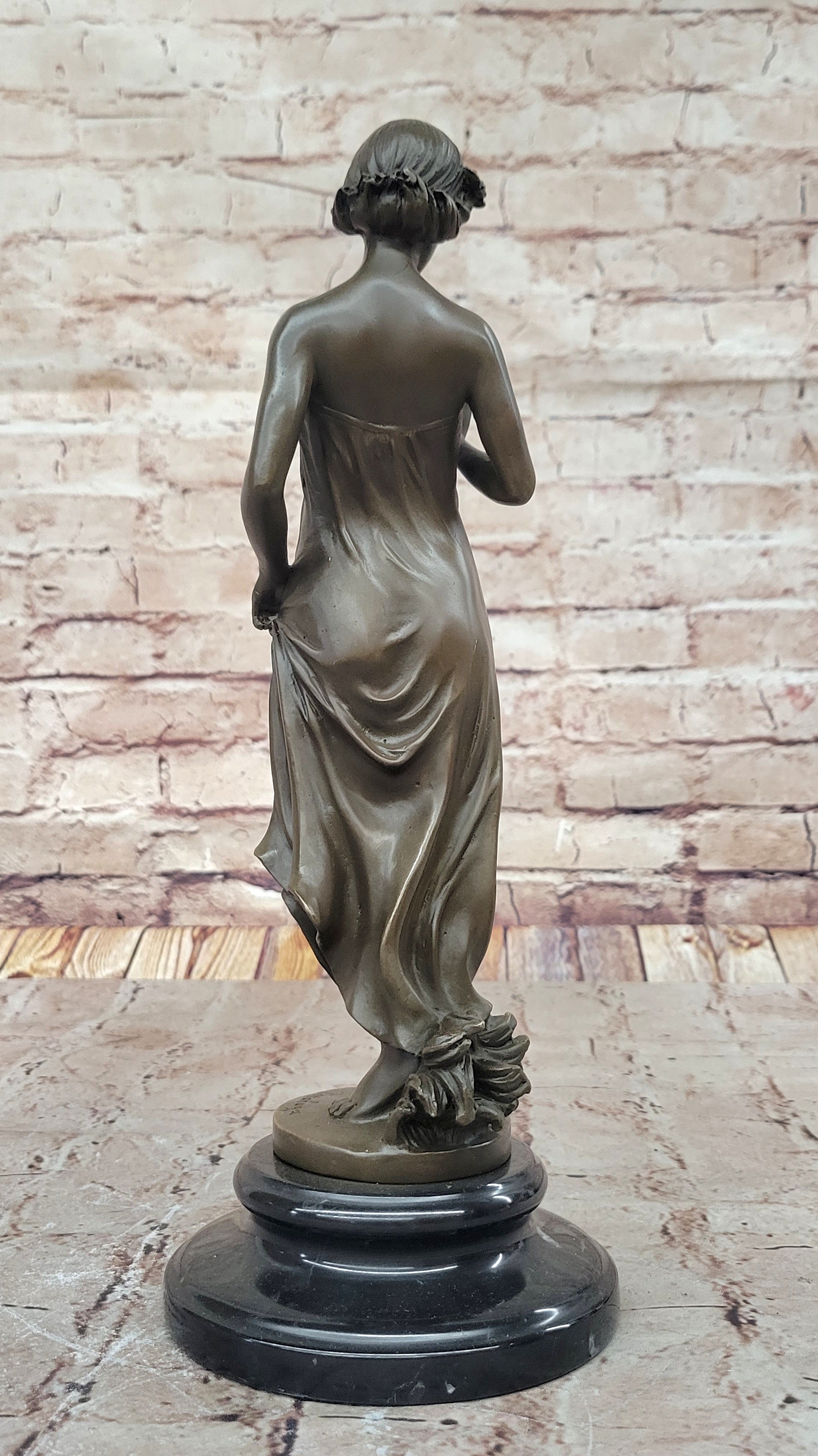 Pittaluga “Woman with Flower” – Bronze Sculpture on Marble