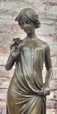 Pittaluga “Woman with Flower” – Bronze Sculpture on Marble