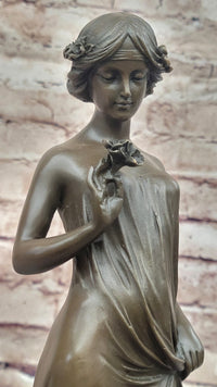 Pittaluga “Woman with Flower” – Bronze Sculpture on Marble