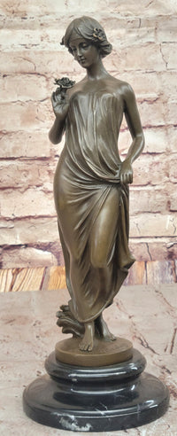 Pittaluga “Woman with Flower” – Bronze Sculpture on Marble