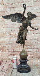 Greek Victory Goddess Nike Statue Sculpture Hot Cast Bronze Signed Moreau Figure