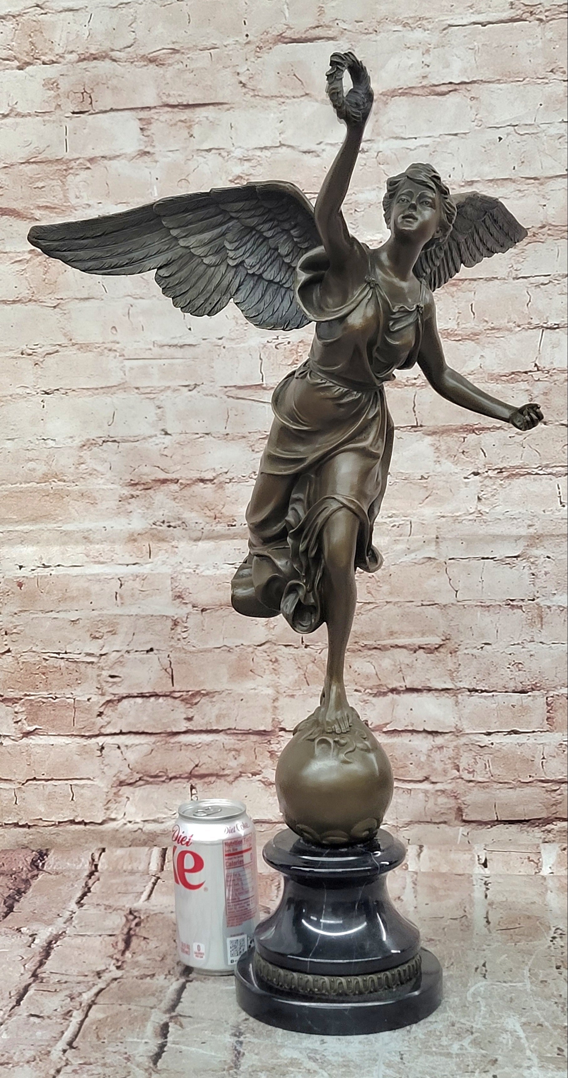 Greek Victory Goddess Nike Statue Sculpture Hot Cast Bronze Signed Moreau Figure