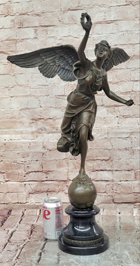 Greek Victory Goddess Nike Statue Sculpture Hot Cast Bronze Signed Moreau Figure