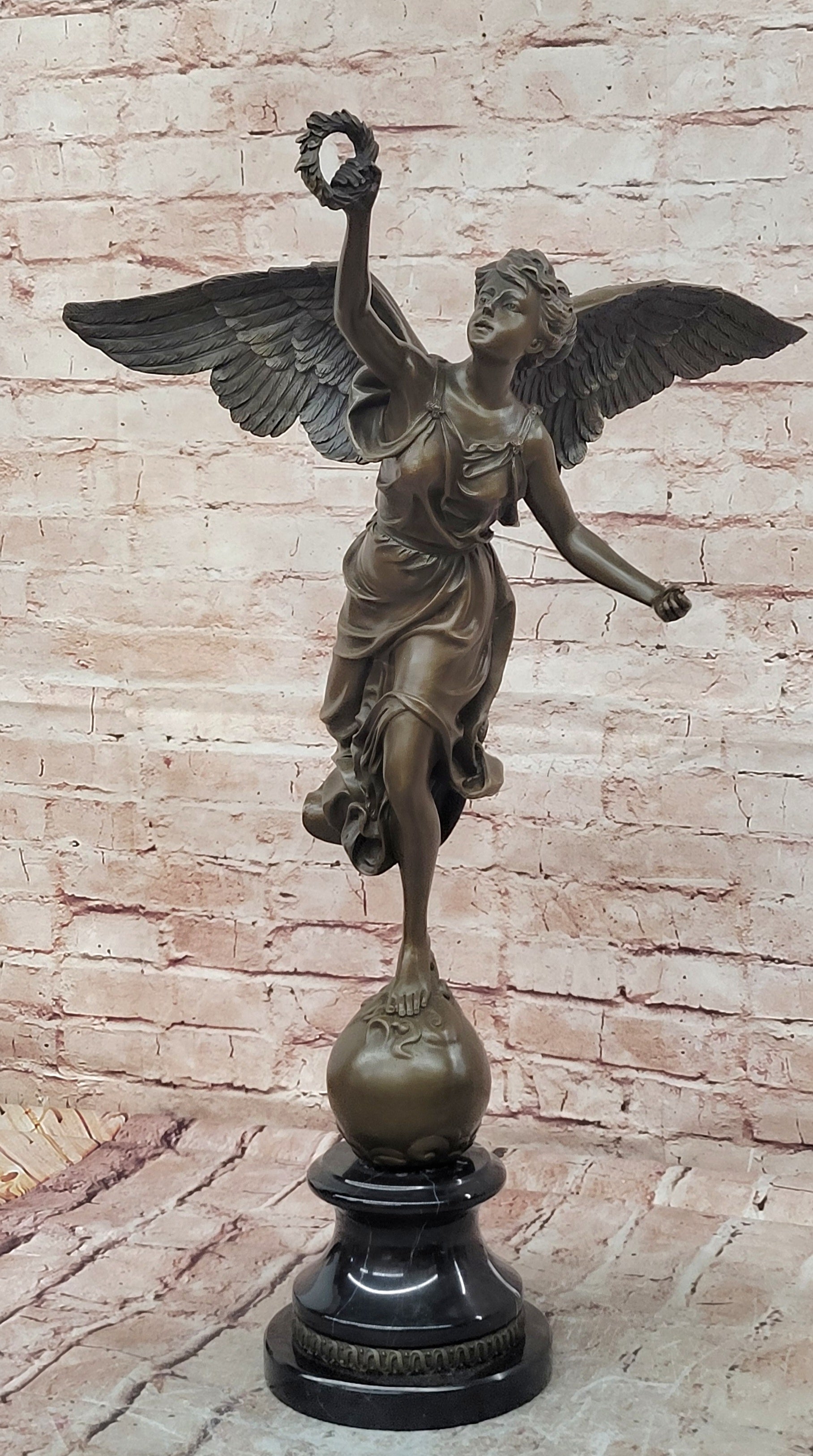 Greek Victory Goddess Nike Statue Sculpture Hot Cast Bronze Signed Moreau Figure