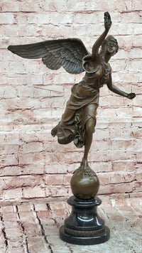 Greek Victory Goddess Nike Statue Sculpture Hot Cast Bronze Signed Moreau Figure