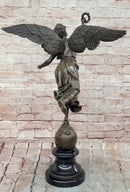Greek Victory Goddess Nike Statue Sculpture Hot Cast Bronze Signed Moreau Figure