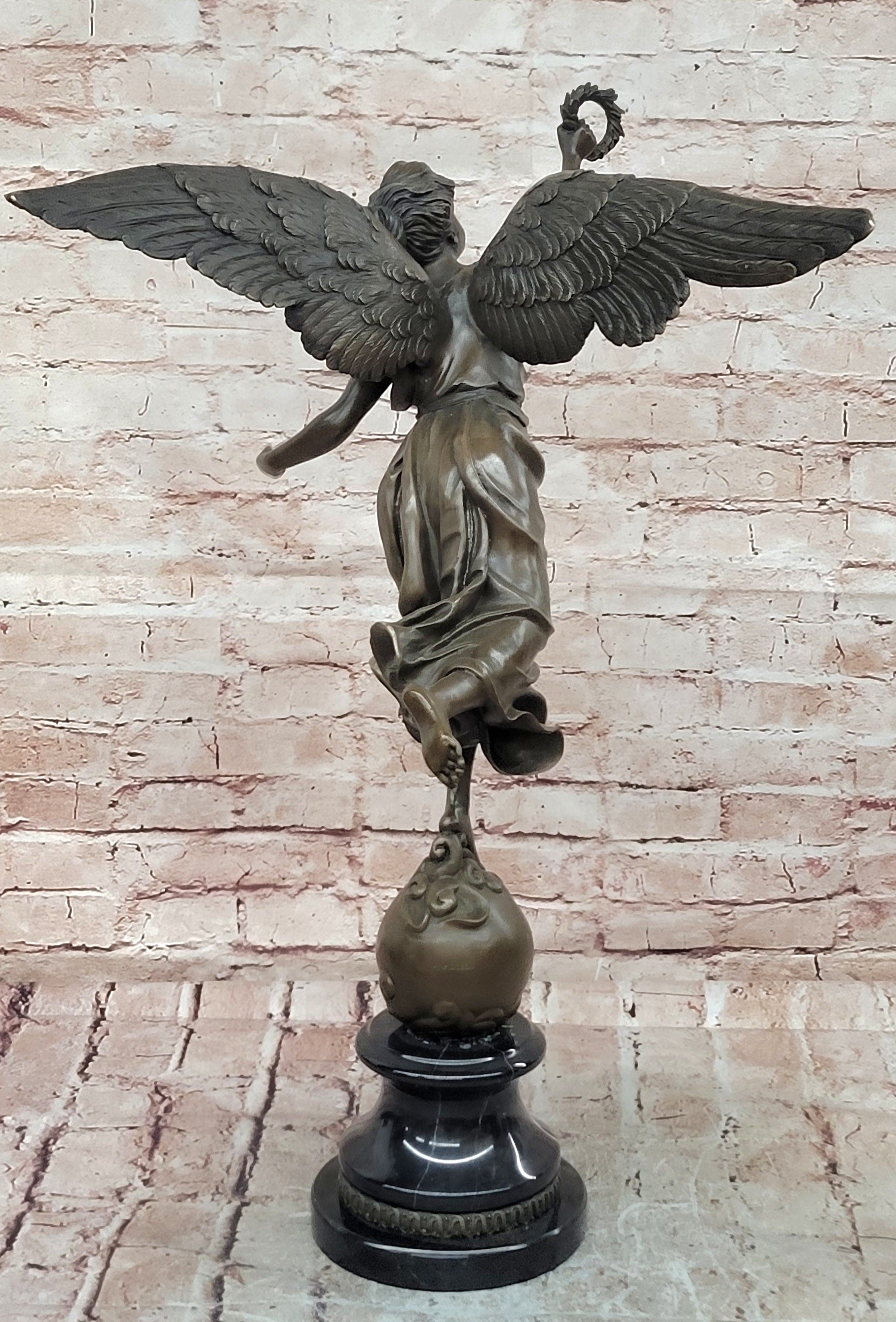 Greek Victory Goddess Nike Statue Sculpture Hot Cast Bronze Signed Moreau Figure