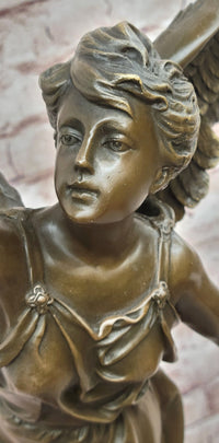 Greek Victory Goddess Nike Statue Sculpture Hot Cast Bronze Signed Moreau Figure
