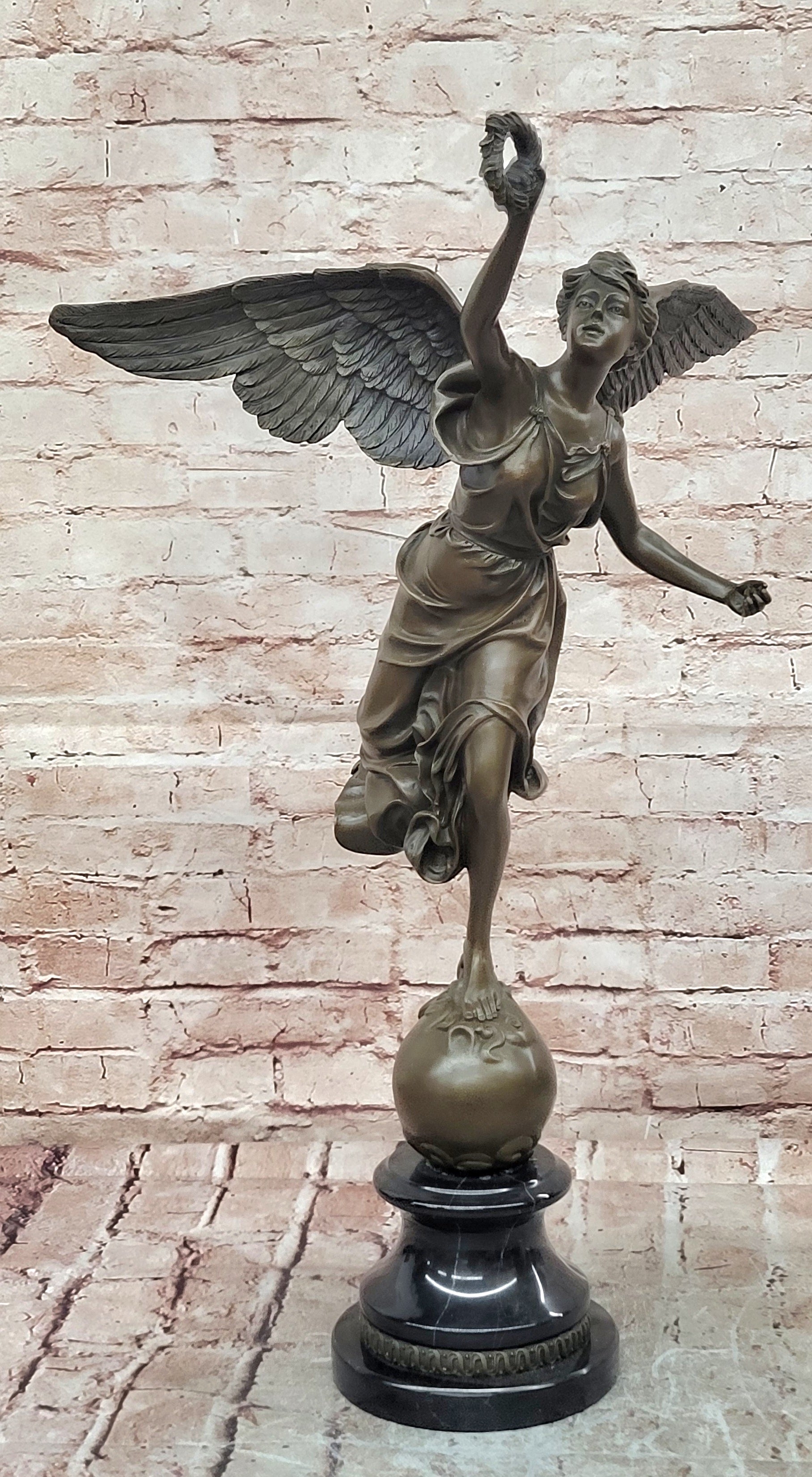 Greek Victory Goddess Nike Statue Sculpture Hot Cast Bronze Signed Moreau Figure