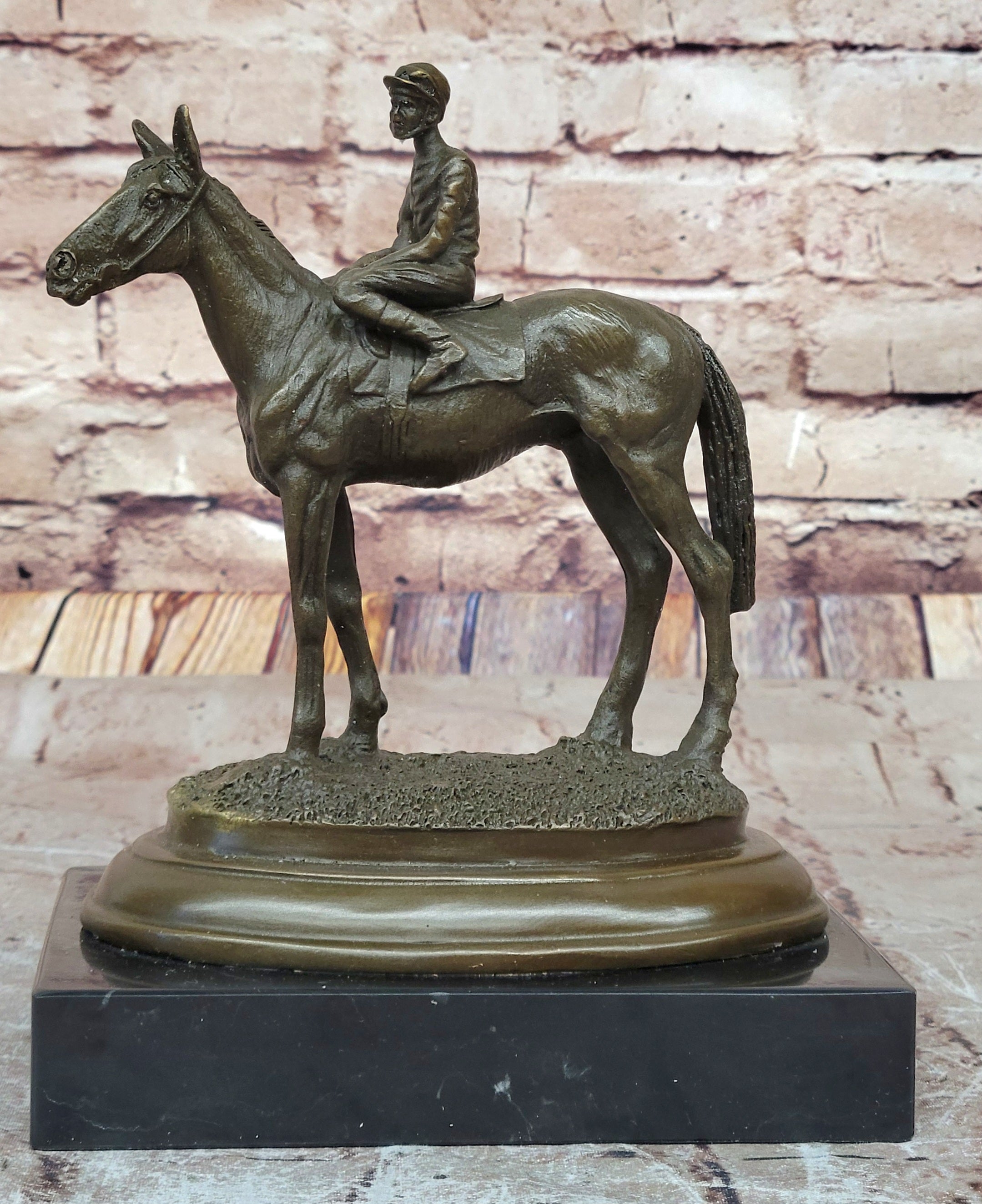 Horse Jockey Racing Equine Art Bronze Sculpture 8" x 6.5"