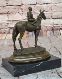 Horse Jockey Racing Equine Art Bronze Sculpture 8" x 6.5"