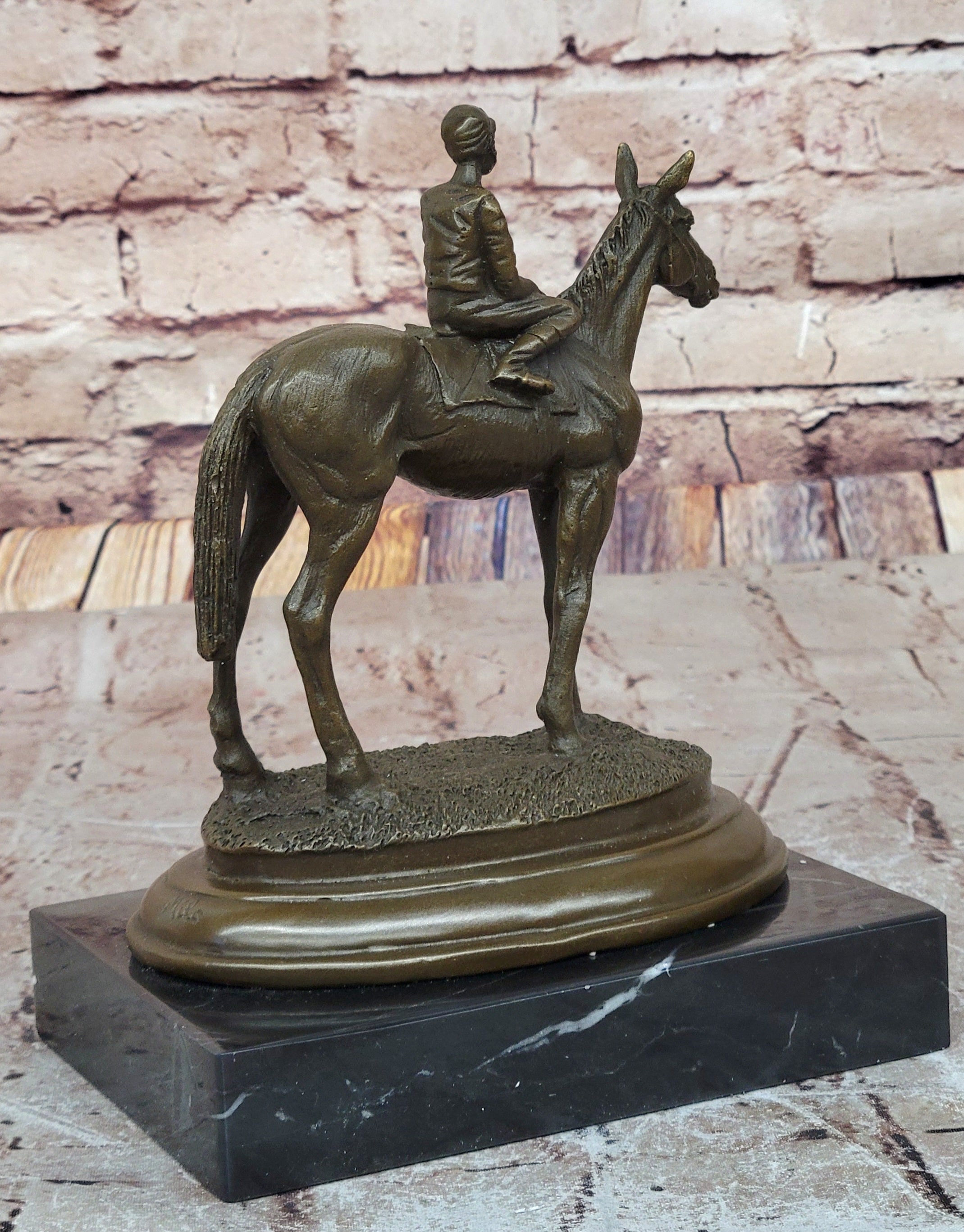 Horse Jockey Racing Equine Art Bronze Sculpture 8" x 6.5"