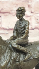 Horse Jockey Racing Equine Art Bronze Sculpture 8" x 6.5"