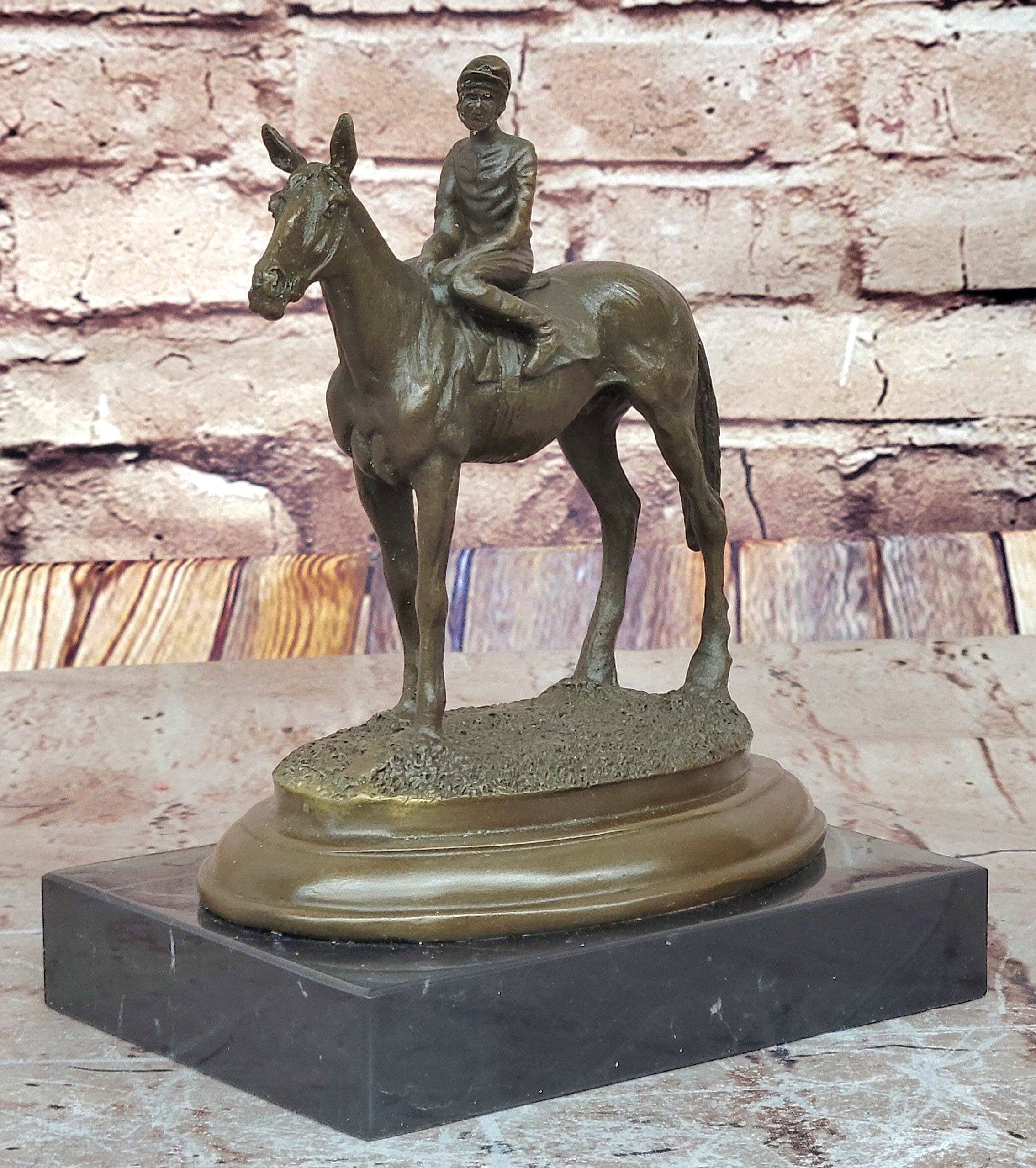 Horse Jockey Racing Equine Art Bronze Sculpture 8" x 6.5"