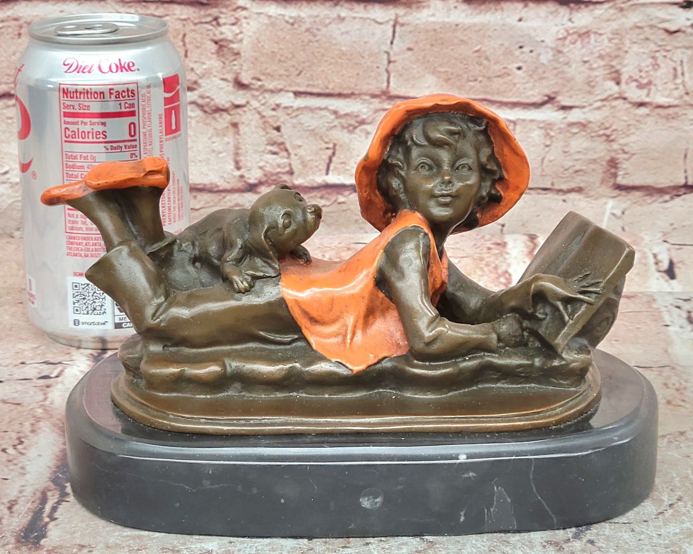 Signed Original Miguel Lopez Girl With Dog Bronze Sculpture Statue Figurine Sale