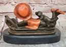 Signed Original Miguel Lopez Girl With Dog Bronze Sculpture Statue Figurine Sale