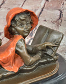 Signed Original Miguel Lopez Girl With Dog Bronze Sculpture Statue Figurine Sale