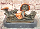 Signed Original Miguel Lopez Girl With Dog Bronze Sculpture Statue Figurine Sale