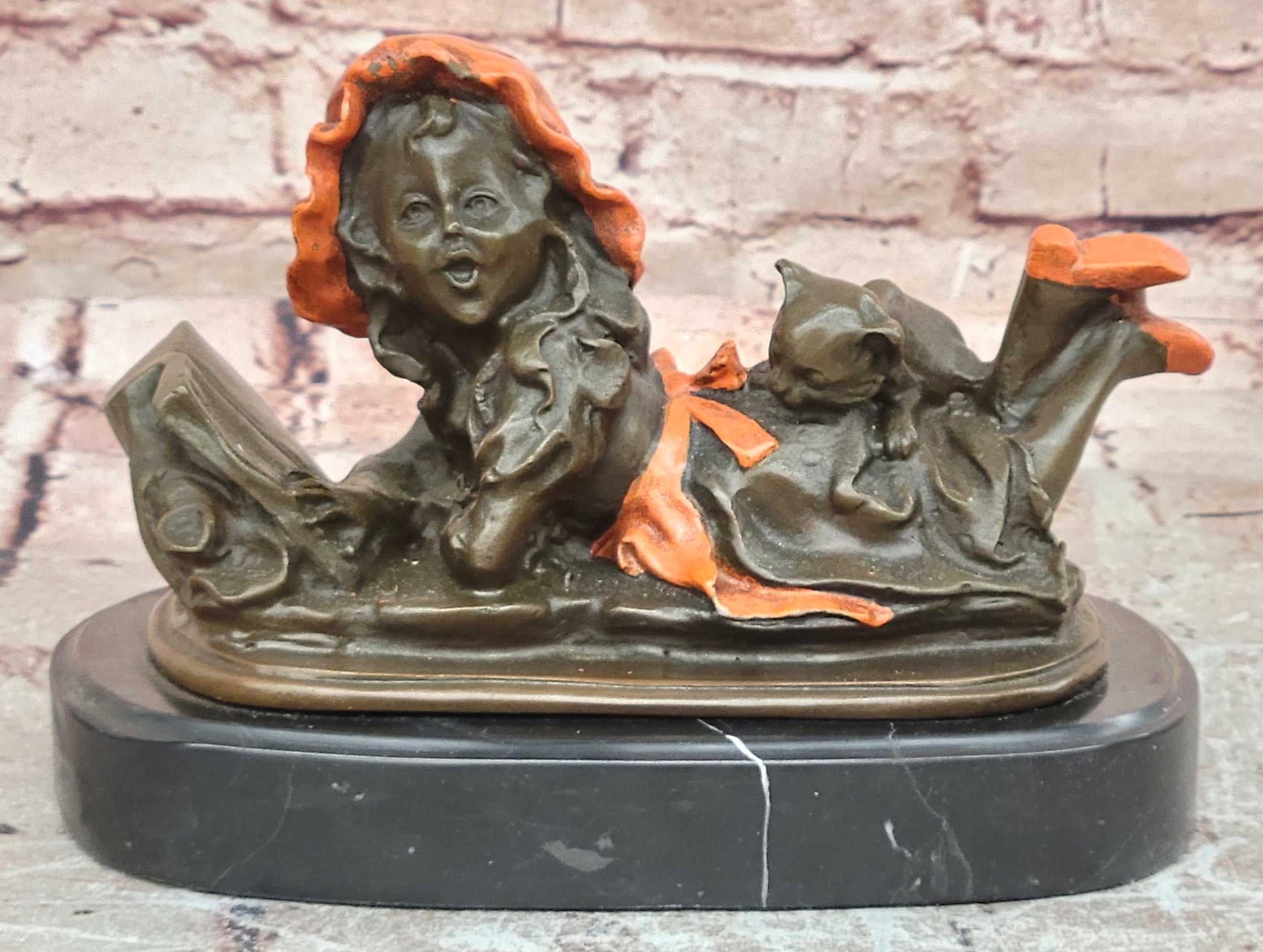Art Collection Reading Girl Hand-Made Bronze Sculpture Home Decor Signed Milo Statue