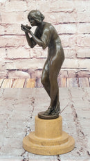 Bronze Woman Drinking from Bowl on Marble Base by Milo
