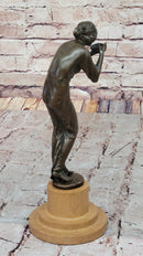 Bronze Woman Drinking from Bowl on Marble Base by Milo