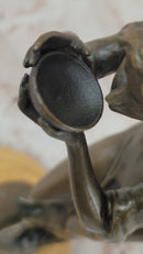 Bronze Woman Drinking from Bowl on Marble Base by Milo