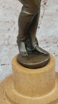 Bronze Woman Drinking from Bowl on Marble Base by Milo