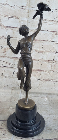 Parrot Girl Bronze Figure after Paul Philippe Dancer Girl Bird