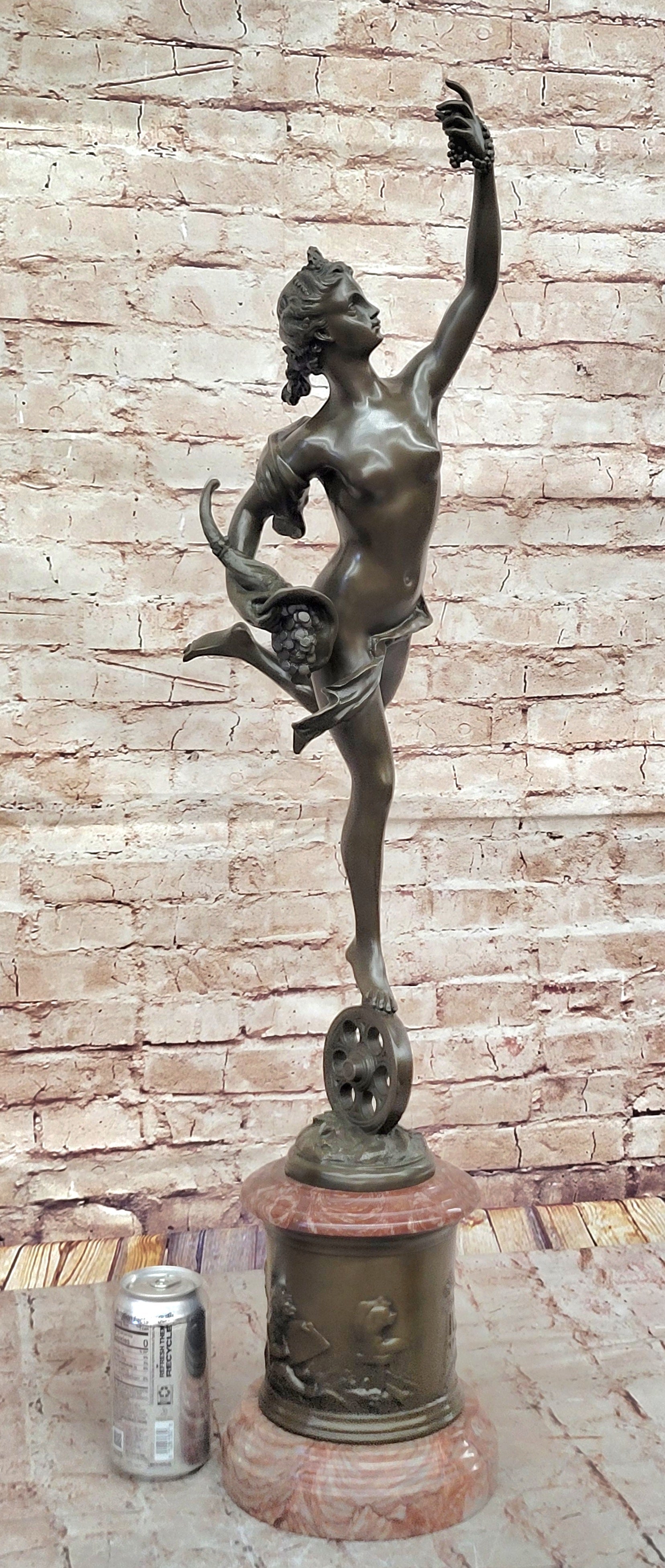 Bronze Bacchante with Grapes and Cornucopia on Marble Base