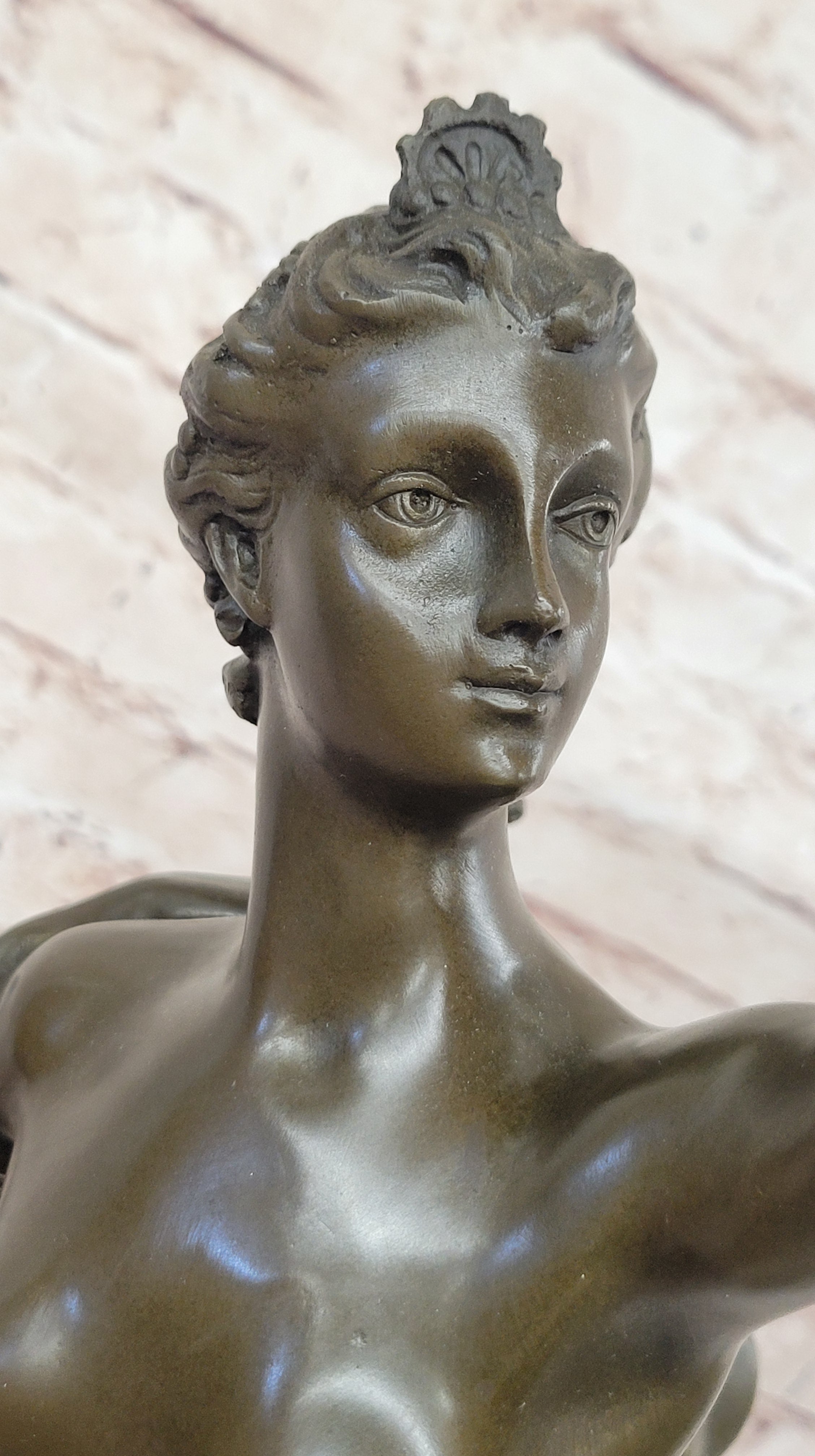 Bronze Bacchante with Grapes and Cornucopia on Marble Base