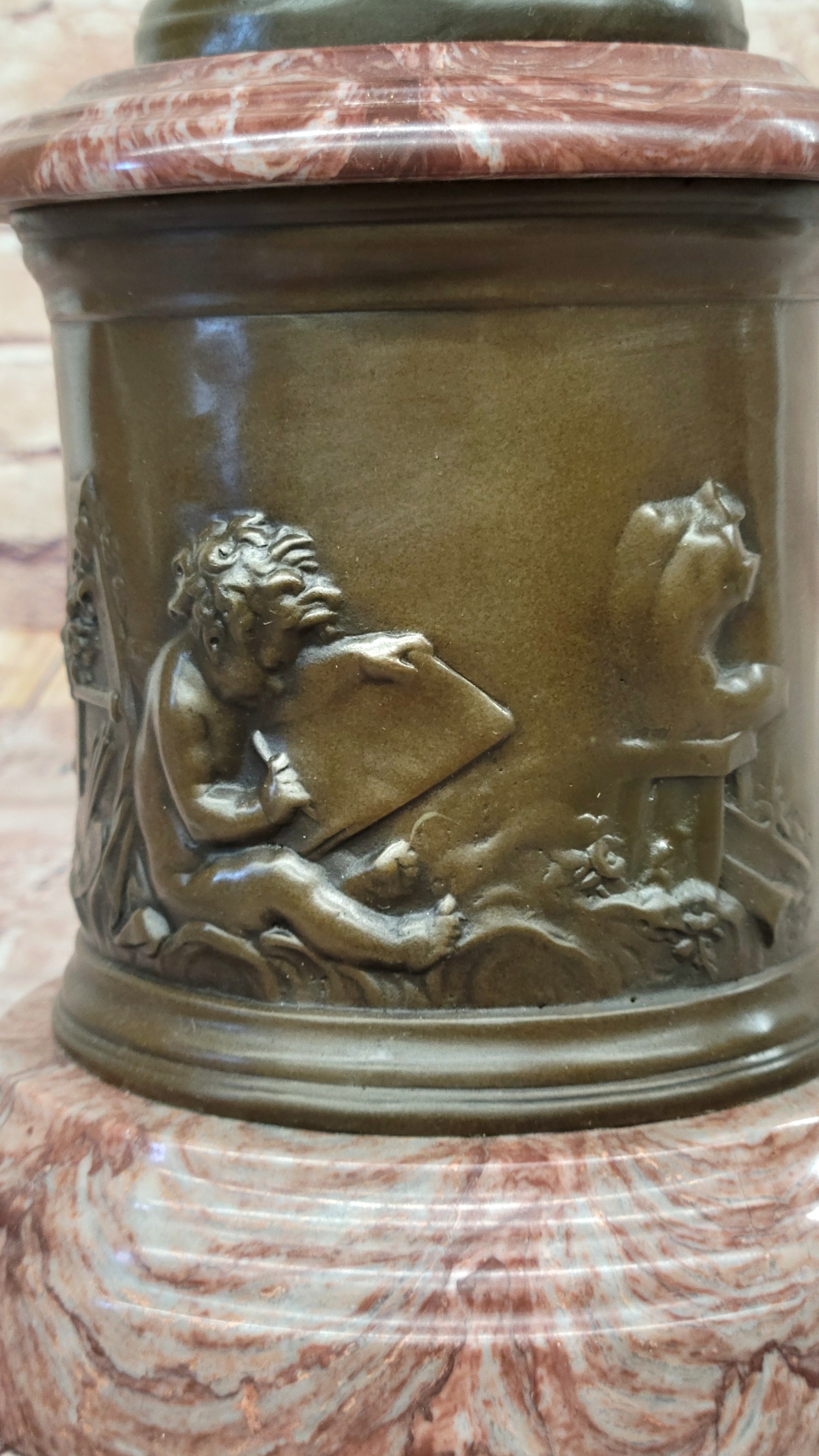 Bronze Bacchante with Grapes and Cornucopia on Marble Base