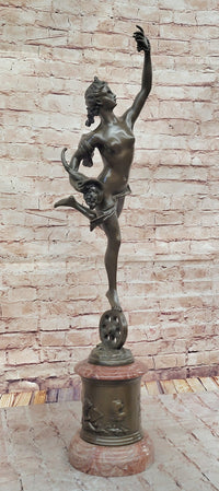 Bronze Bacchante with Grapes and Cornucopia on Marble Base