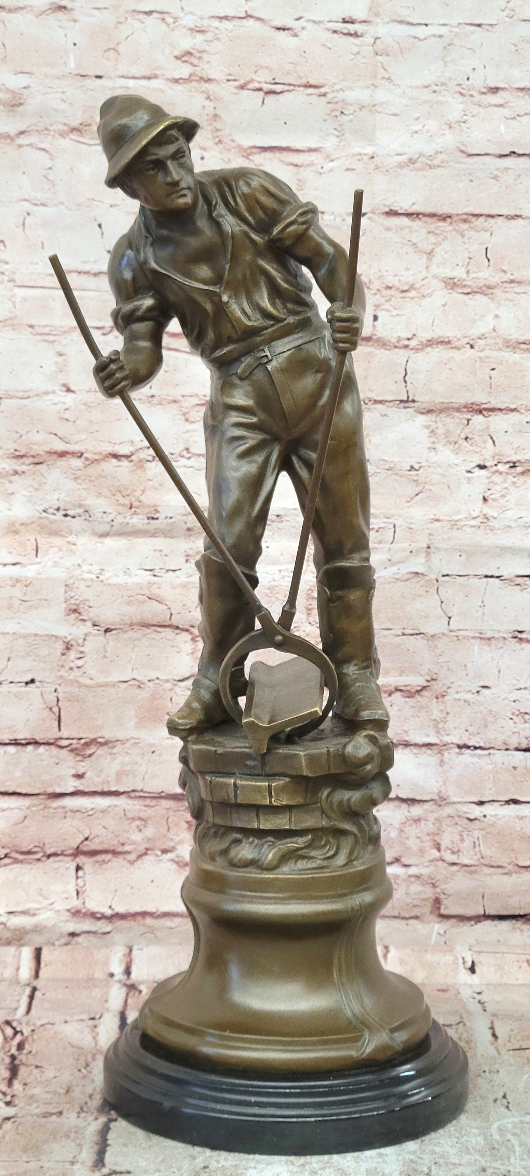 Signed Mavchi Male Metal Forge Worker Real Hand Made Bronze Sculpture