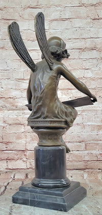 Bronze Figure of a Seated Angel Reading a Book signed Moreau Hand Made