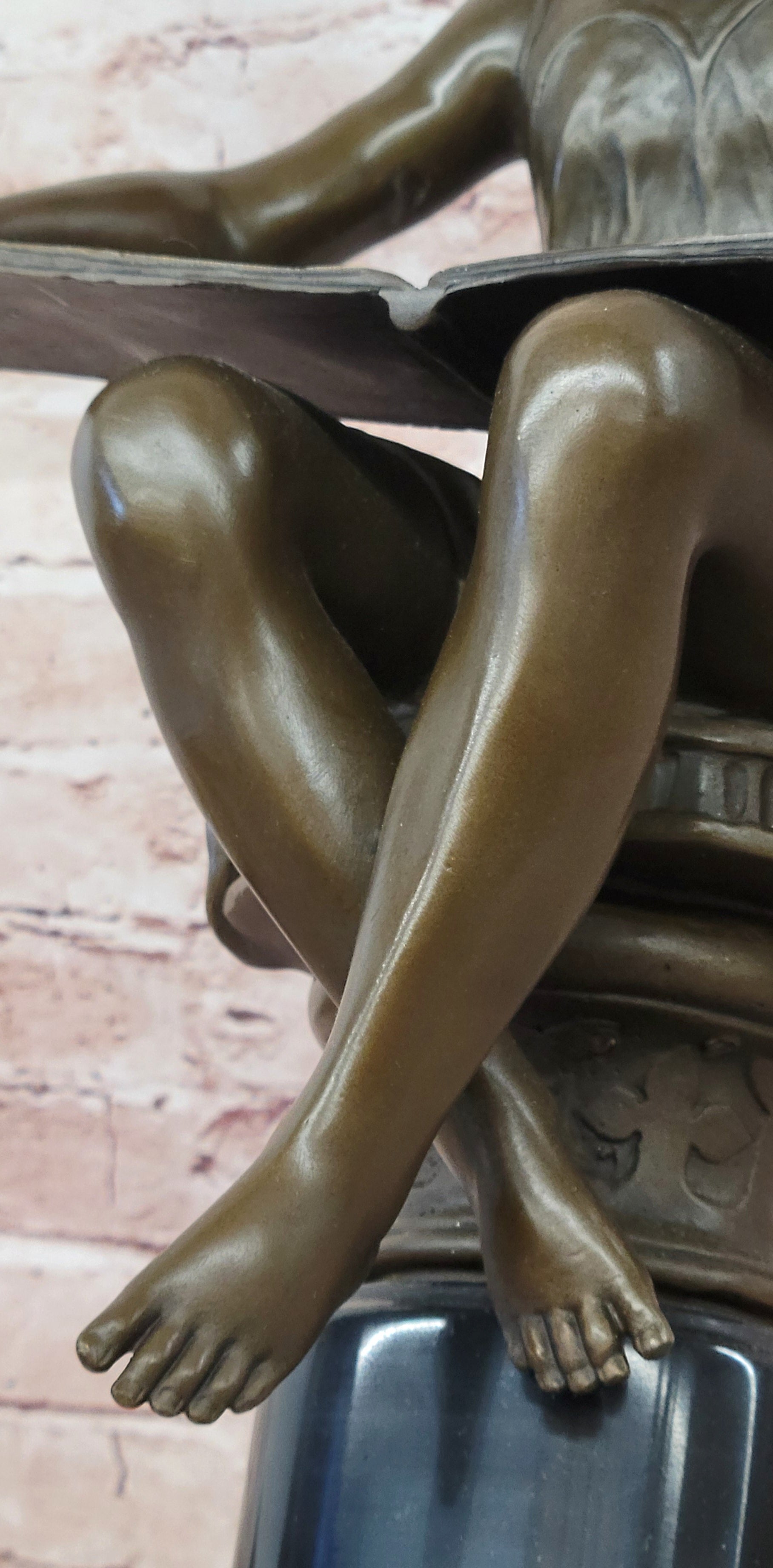 Bronze Figure of a Seated Angel Reading a Book signed Moreau Hand Made