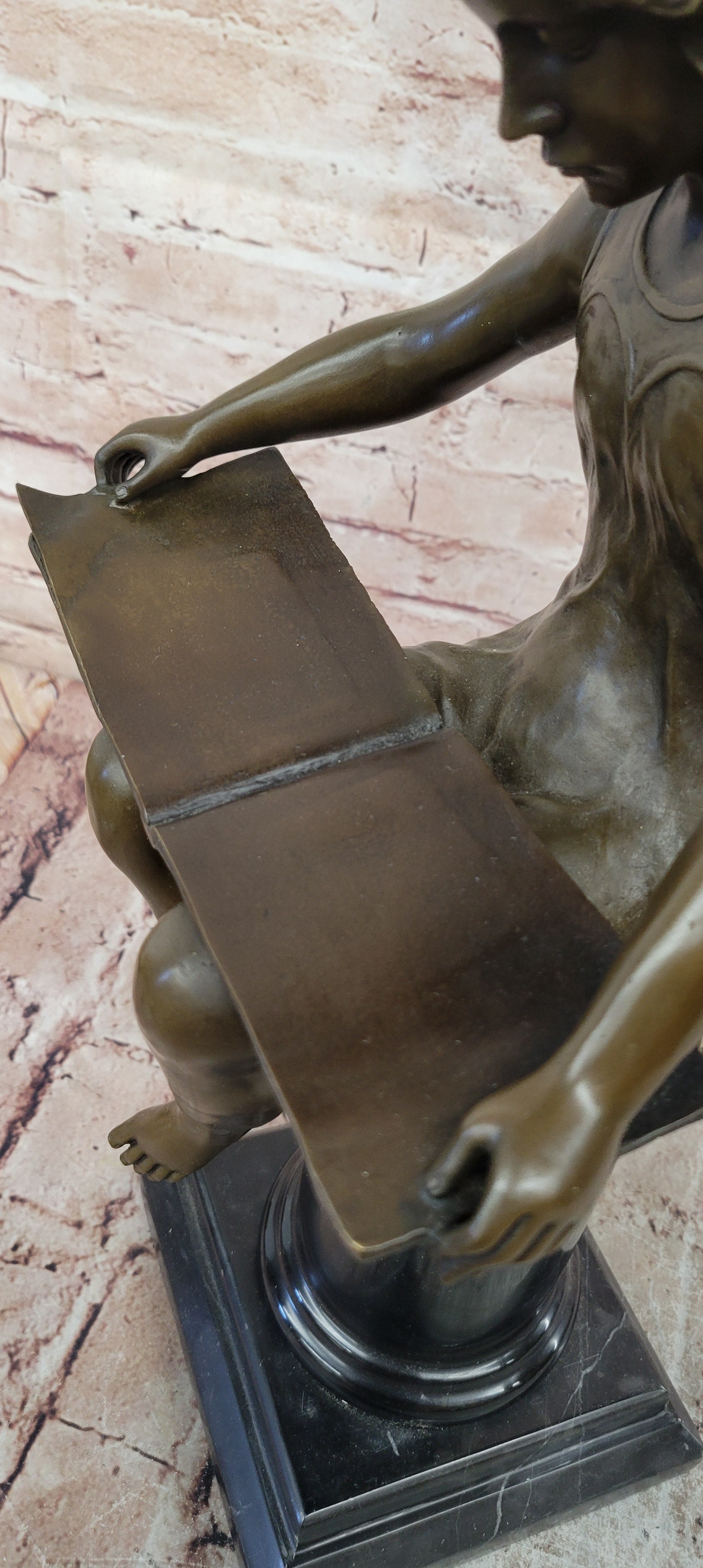 Bronze Figure of a Seated Angel Reading a Book signed Moreau Hand Made