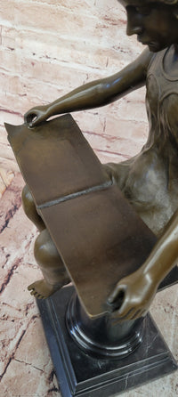 Bronze Figure of a Seated Angel Reading a Book signed Moreau Hand Made