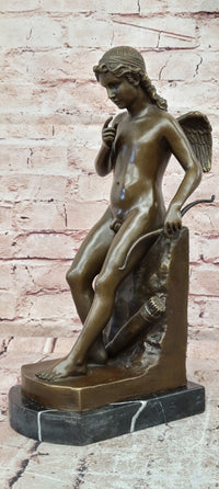 Eros Cupid with Bow Genuine Bronze Sculpture Signed Original Milo Mythical Statue